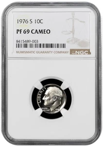 1976 S Proof Roosevelt Dime graded by  NGC PF 69 Cameo - Picture 1 of 2