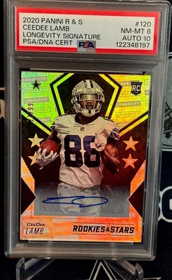 PSA 8 10 2020 R&S LONGEVITY Silver Dallas Cowboys CEEDEE LAMB Autograph AUTO #D - Image 1 of 4