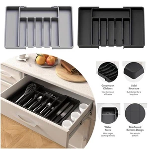 Bandeja organizadora de cubiertos expandible de plástico ajustable cajón de cocina caja de almacenamiento - Imagen 1 de 16