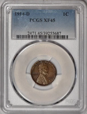 1914-D Lincoln One Cent 1c Penny PCGS XF45 - Original! - Image 1 of 3