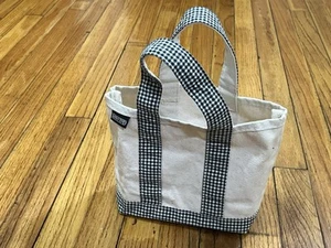 Vtg Lands End Extra Small Canvas Tote Bag - Beige w/Black Gingham Check USA Made - Picture 1 of 16