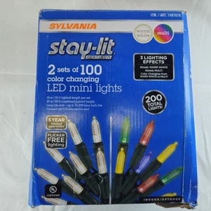 2 Sylvania Stay-Lit Platinum 100 LED String Lights Warm White/Color Open Box - Picture 1 of 6