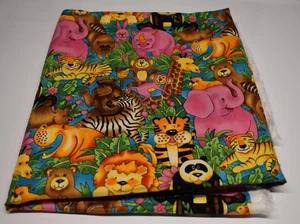 RAINBOW CRITTERS hoffman fabric ZOO JUNGLE 2-1/2 yards x 44" lion tiger giraffe - Picture 1 of 4