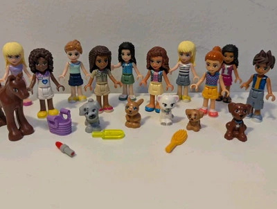 LEGO Friends Minifigures Mini Dolls Lot of 10 Assorted w/ Animals & accessories  - Image 1 of 4