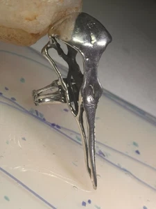 Skull Bird Ring Raven long band size 7.75 sterling silver women - Picture 1 of 16