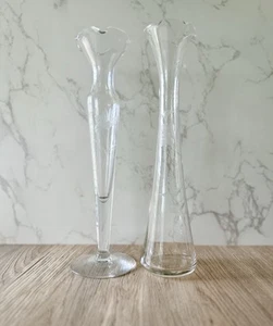 2 Princess House Heritage Crystal Bud Vases Ruffled Top, Hand Blown, Etched 10” - Picture 1 of 4