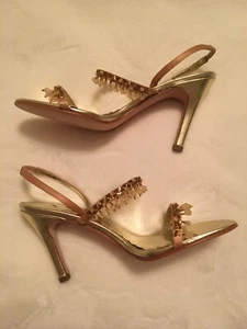 NEW IN BOX!!! NINA Eclair 14KT Gold Luste Sandal Stiletto Heel w/ Crystals-6 1/2 - Picture 1 of 10