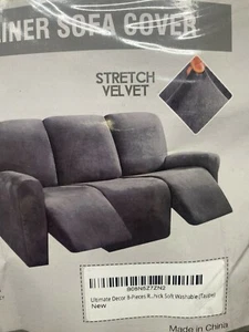 Ultimate Decor 8-Pieces Recliner Sofa Covers Velvet Stretch Reclining Taupe - Picture 1 of 4