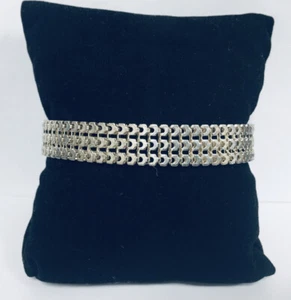 Estate Fancy Sterling Silver 3 Row Link Style  Soft Bangle Bracelet 7.5” - Picture 1 of 10