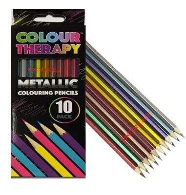 10 METALLIC COLOURING PENCILS COLOUR THERAPY QUALITY DRAWING SKETCHING TONES - Image 1 of 3