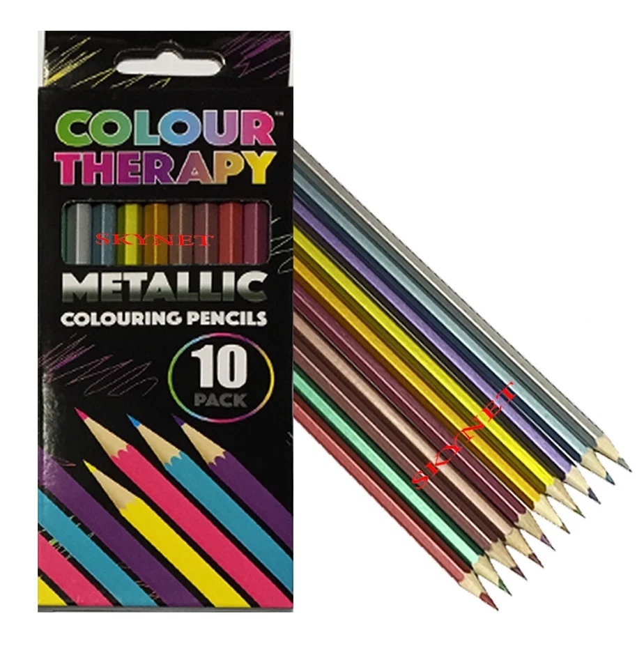 10 METALLIC COLOURED PENCILS COLOUR THERAPY QUALITY DRAWING SKETCHING TONES - Image 1 of 3