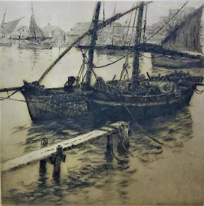 Victor MIGNOT (1872-1944). TOP-Antik-Radierung: HYÈRES, BLICK AUF FISCHERBOOTE.. - Bild 1 von 18