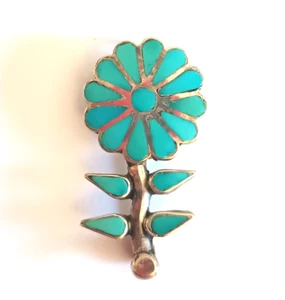 Vintage ZUNI Sterlingsilber TÜRKIS FLACH BÜNDIG Inlay BLUME ANSTECKNADEL/ANHÄNGER Floral - Bild 1 von 4