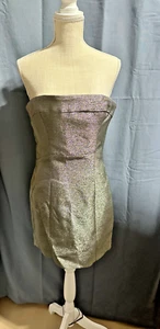 NUEVO Dsquared2 Mujer US 10 EU 44 Mini Corto Brillo Plata Sin tirantes Vestido - Imagen 1 de 12