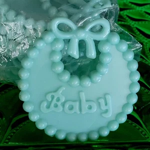 Plastic Baby Bib Aqua Blue Baby Shower Favors 2.5" Package Of 12 - Picture 1 of 7