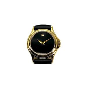 Movado Ladies Museum Gold Tone Black Dial Leather Swiss Watch 87 E4 0823
