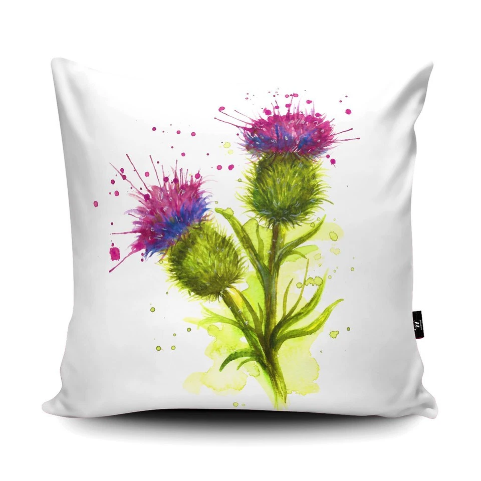 Katherine Williams - Stunning Splatter Scottish Thistle Vegan Suede Cushion - Image 1 of 1
