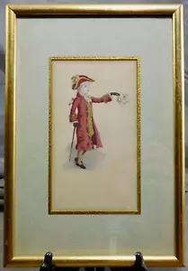 Antique Kate Greenaway Style Hand Tinted Print of Victorian Boy w/Walking Stick - Picture 1 of 6