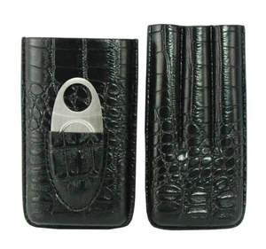 PU Leather Case Cigar Storage Carry Travel Case with Cigar Cutter BLACK Croc 43c - Foto 1 di 7
