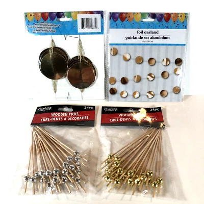 2 24 pieces Cooking Concepts Wooden Picks Silver + Gold Premium Quality+Garlands - Image 1 of 4
