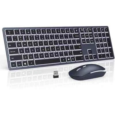 Backlight Wireless Keyboard and Mouse Combo 2.4G USB Silent Slim Rechargeable US - Image 1 of 4