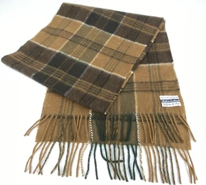 Scotland 100% Pure Cashmere Scarf Begg Ayr Plaid Brown Tan Fringe 52 Inch EUC - Picture 1 of 6