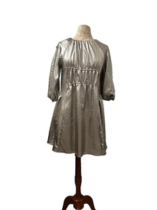 New Zara Girls Sliver Liquid Gold Metallic Satin Dress SZ 13-14 - Picture 1 of 5