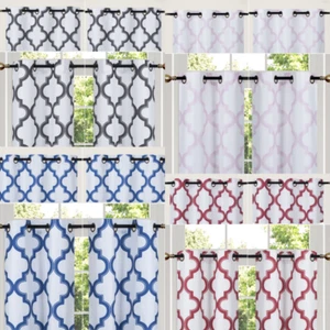 NEW 4PC GROMMET SMALL PANELS LINED WINDOW CURTAIN DRAPE GEOMETRIC PRINTED 7LO - Picture 1 of 15