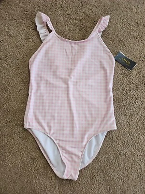 Traje de baño Ralph Lauren de una pieza con volantes de guinga rosa para niña talla 16 NUEVO $75 Foto 1 de 4