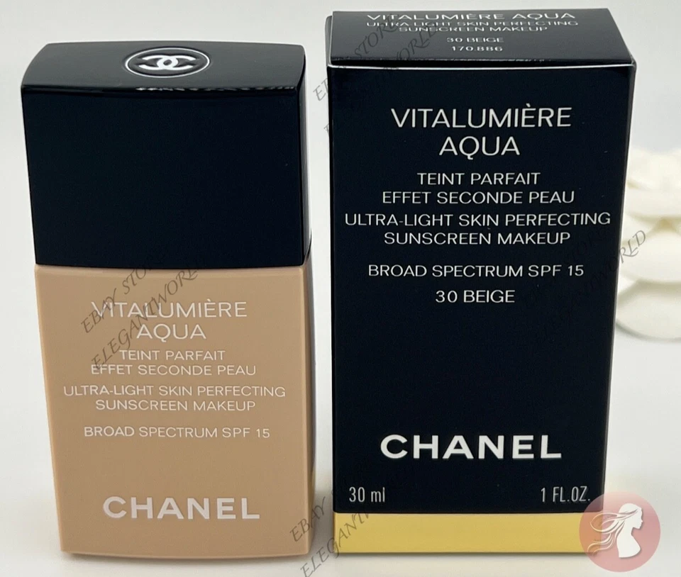 Chanel Vitalumiere Aqua Makeup Foundation Spf 15 - 30 BEIGE 100% AUTHENTIC - Image 1 of 3