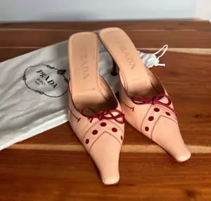 Prada Retro rosa Leder Kitten Heels mit Schleife hinten offen 2,5" Größe 37 Made in Italy - Bild 1 von 10