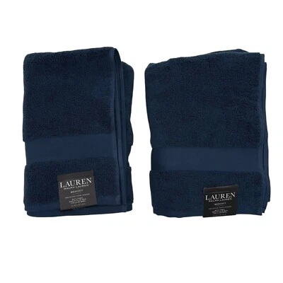 Juego de 2 toallas de baño Lauren Ralph Lauren Wescott Club azul marino nuevas con etiquetas Foto 1 de 4