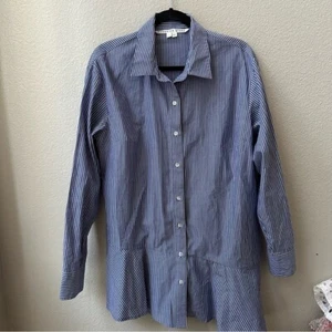 VERONICA BARBA Azul Blanco Rayas Botón Abajo Peplum Camisa Grande Top 8 - Imagen 1 de 9