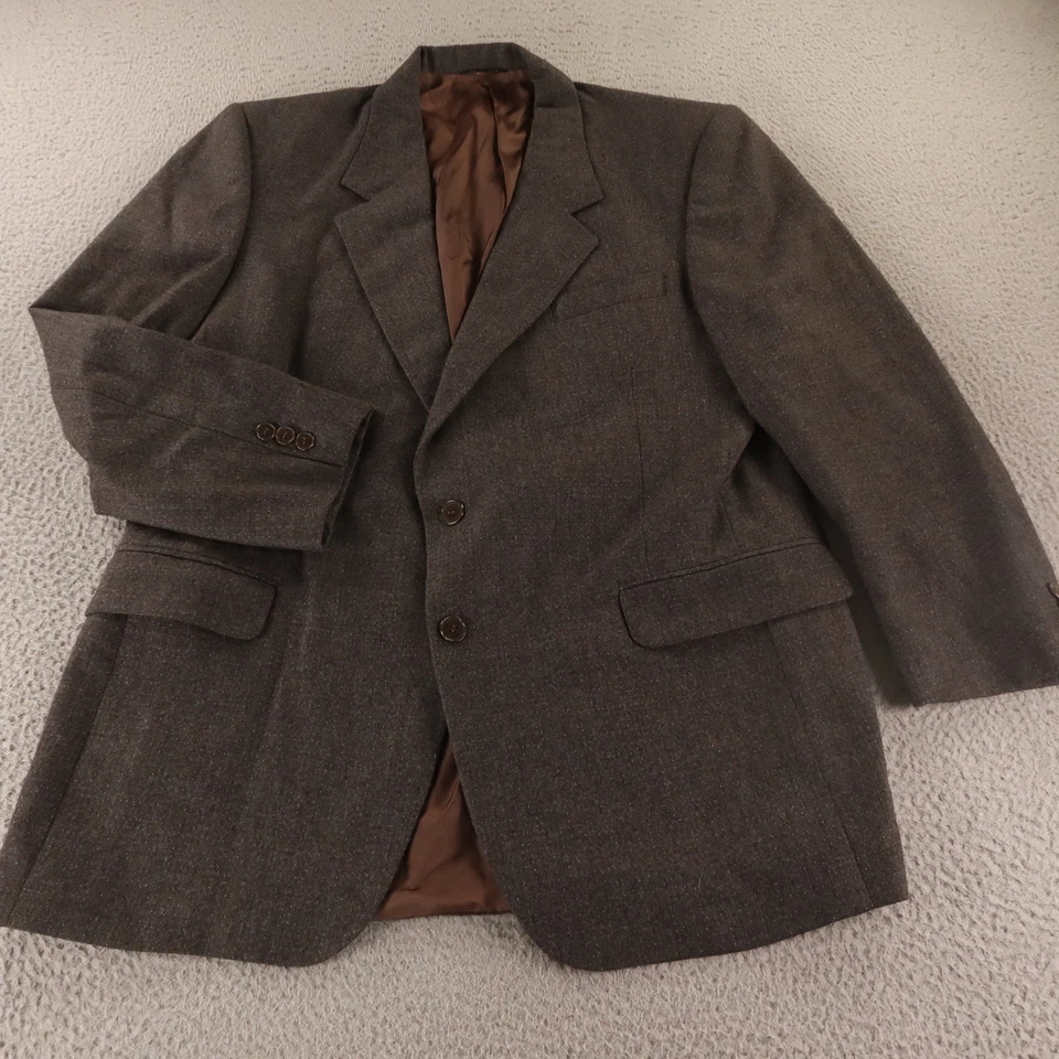 VTG Tweed Jacket M Brown Windowpane Check 100% Wool Blazer Sport Coat 42R - Image 1 of 4