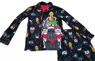 Star Wars Pajama Set Boy's Small Black Flannel R2-D2 Yoda C-3PO Christmas PJs - Image 1 of 4