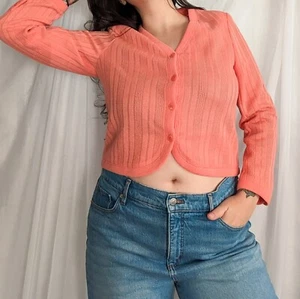 1970's Coral Knit Cardigan Sweater, Vintage, Size Medium, Petites by Butte  - Picture 1 of 6