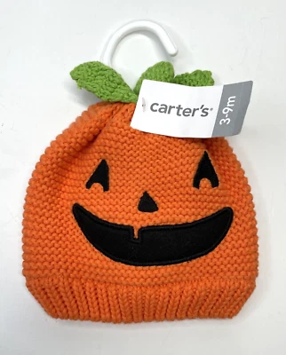 Carter's Pumpkin Halloween Jack-O-Lantern Baby Knit Hat Size 3-9 months - Image 1 of 3
