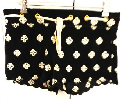 Juicy Couture Shorts Black w White Embroidered Flowers & Rope Waist Tie Size S - Image 1 of 4