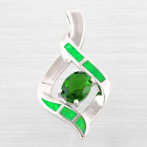 6x8 Simulated Emerald Green Fire Opal Silver Filled Jewelry Necklace Pendant - Picture 1 of 6