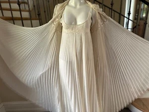 Vintage 1960's Pleated Peignoir Set Featuring Lace Trim Nightgown and Robe - Picture 1 of 11