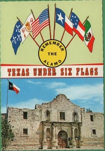 Vintage Texas TX Postcard Remember the Alamo Texas Under Six Flags San Antoinio - Picture 1 of 4