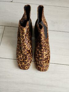 M&S Insolia Animal Print Faux Pony Fur Ankle Boots UK 5.5