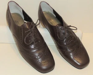 Ros Hommerson Women’s Brown Leather Oxfords Wingtip 11N Narrow Mark Lemp Couture - Picture 1 of 7