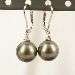18k White Gold & Black Pearl w White Sapphire Jacket Earrings - Free Ship USA - Picture 1 of 7