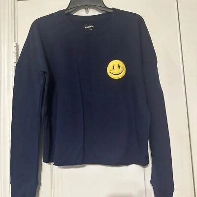 Joe Boxer 女式海军蓝套衫运动衫,尺寸 L,带笑脸细节 — 第 1/4 张图片