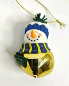 2.5 Inch Hanging Christmas Ornament. Snowman on Gold Bell. Used - Picture 1 of 3