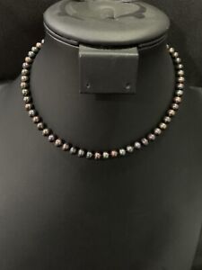 6.7 MM Black Freshwater Pearl Necklace 14k Yellow Gold Signed FIC 16”
