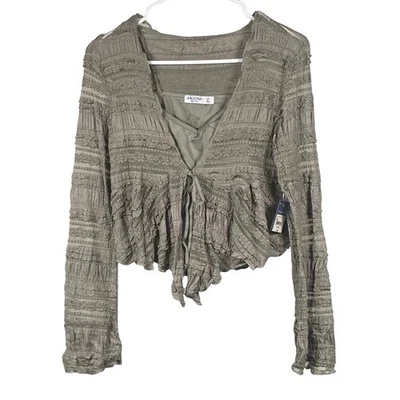 Nuevo con etiquetas Arizona Jean Co Juniors Talla XS Corbata Frontal Manga Larga Top Corto Verde Musgo Foto 1 de 4