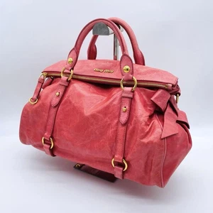 [Near Mint] Miu Miu Vitello Lux Ribbon Bag Tote Leather Pink Shoulder Bag Y2K - Picture 1 of 11