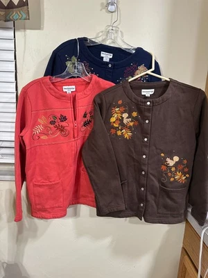 Breckenridge Petite Medium PM LOT OF 3 Fleece Cardigan Sweatshirts Autumn Theme - Image 1 of 4